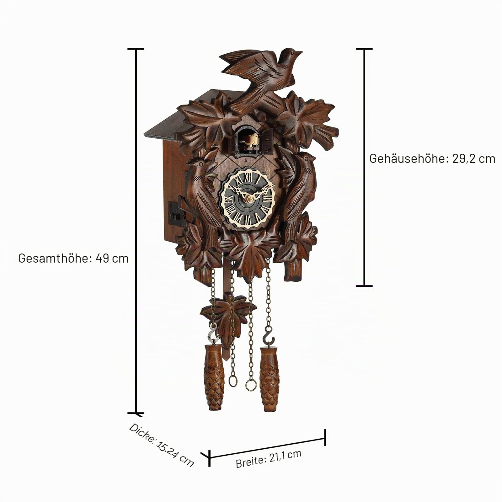 Kintrot Antike Kuckucksuhr Tranditional Handgefertigte Schwarzwälder Wanduhr aus Holz, Uhr, Uhren