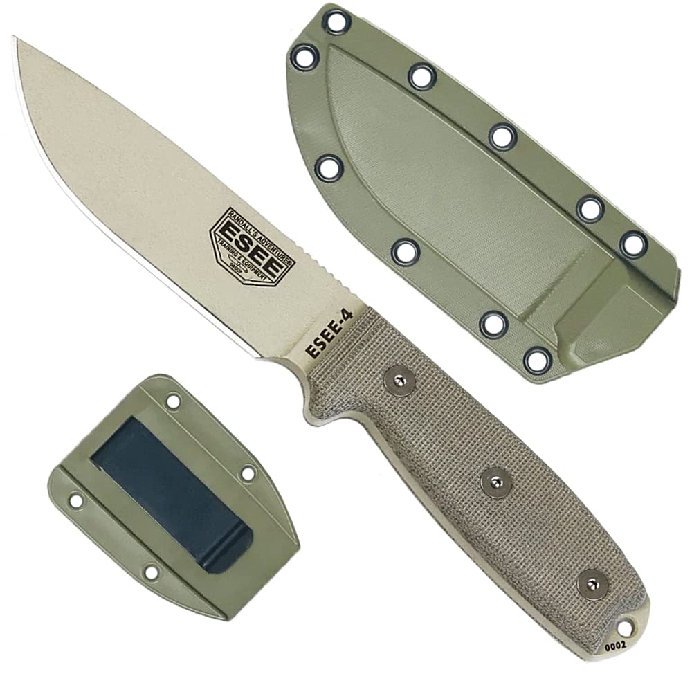 ESEE 4P-DT Desert Tan Fixed Blade Knife w/ OD Green Molded Polymer Sheath