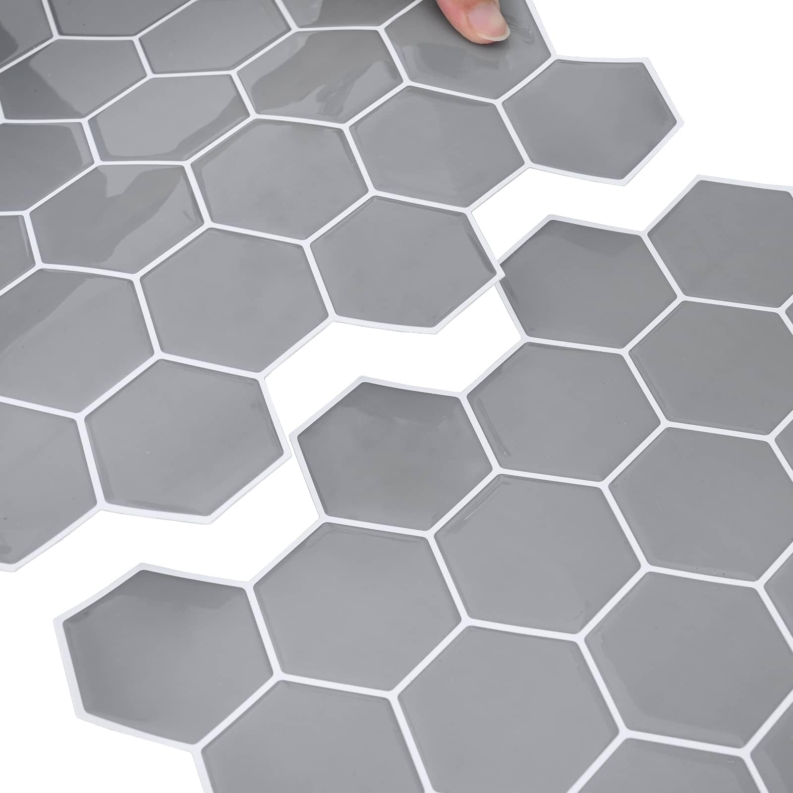 Sechseckige Fliese 10 Stk Grau 30x30cm Polyurethan PET | Selbstklebend, zuschneidbar, für Küche und Bad, pflegeleicht mit feuchtem Tuch