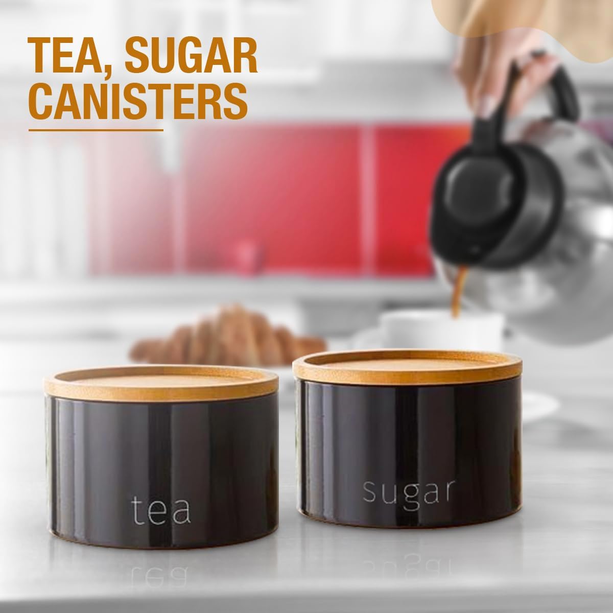 Set of Black Stacking Canisters for Tea, Coffee, Zambia Ubuy