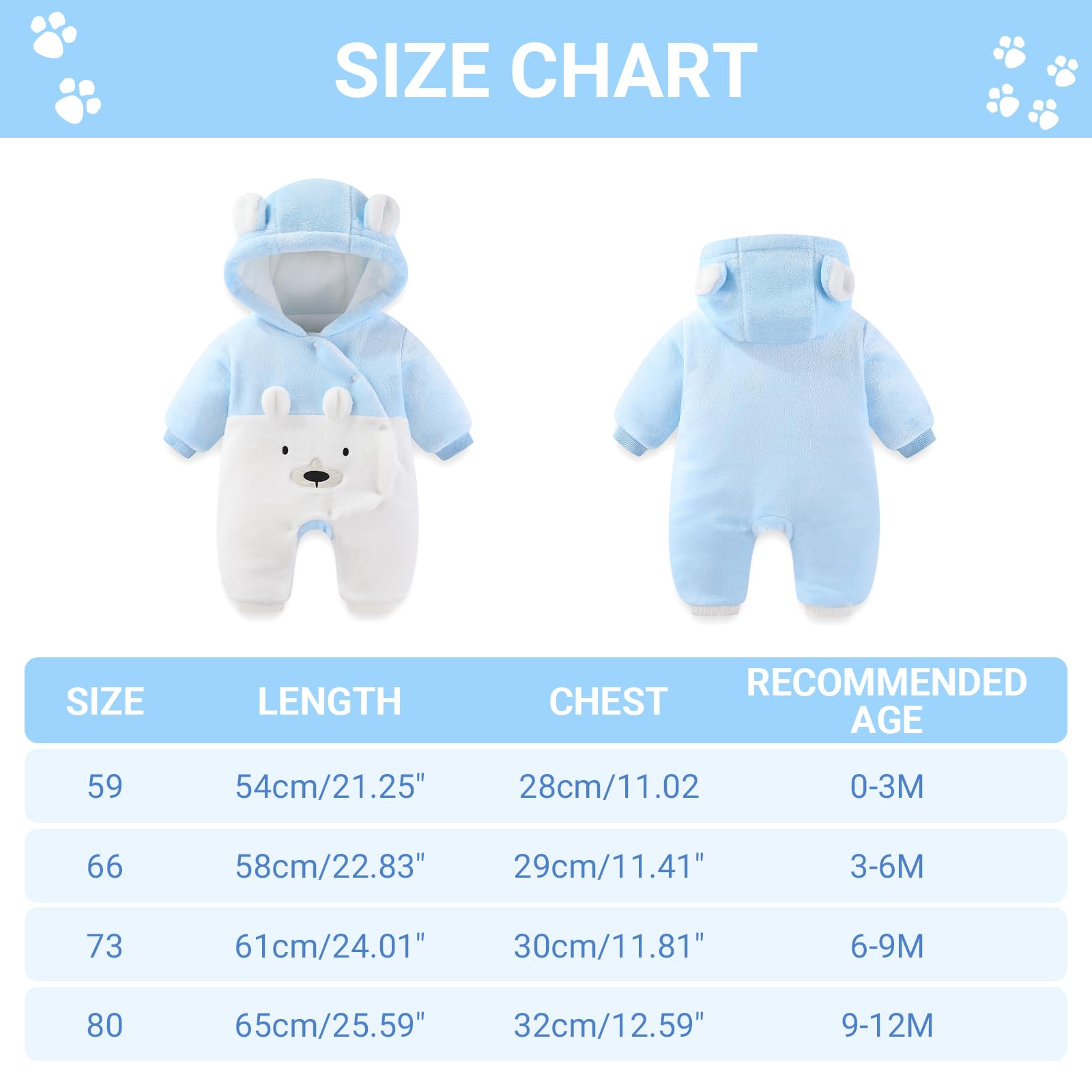 WYTbaby Tute da neve bambino Pile tuta neve Neonato Inverno con Cappuccio Calore Infantile pagliaccetto Tute Neve Outfit per Ragazze Ragazzi