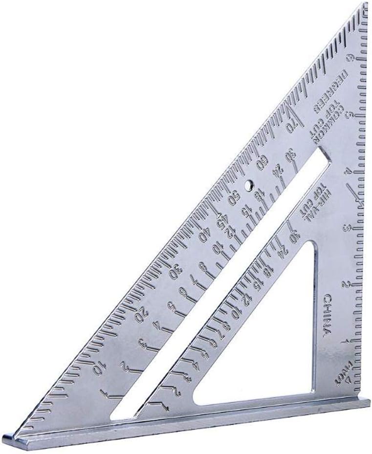 Carpentry Square 7-Inch Aluminum Triangle Ruler - Metal Speed Square for Woodworking, 90 and 45 Degree Angles