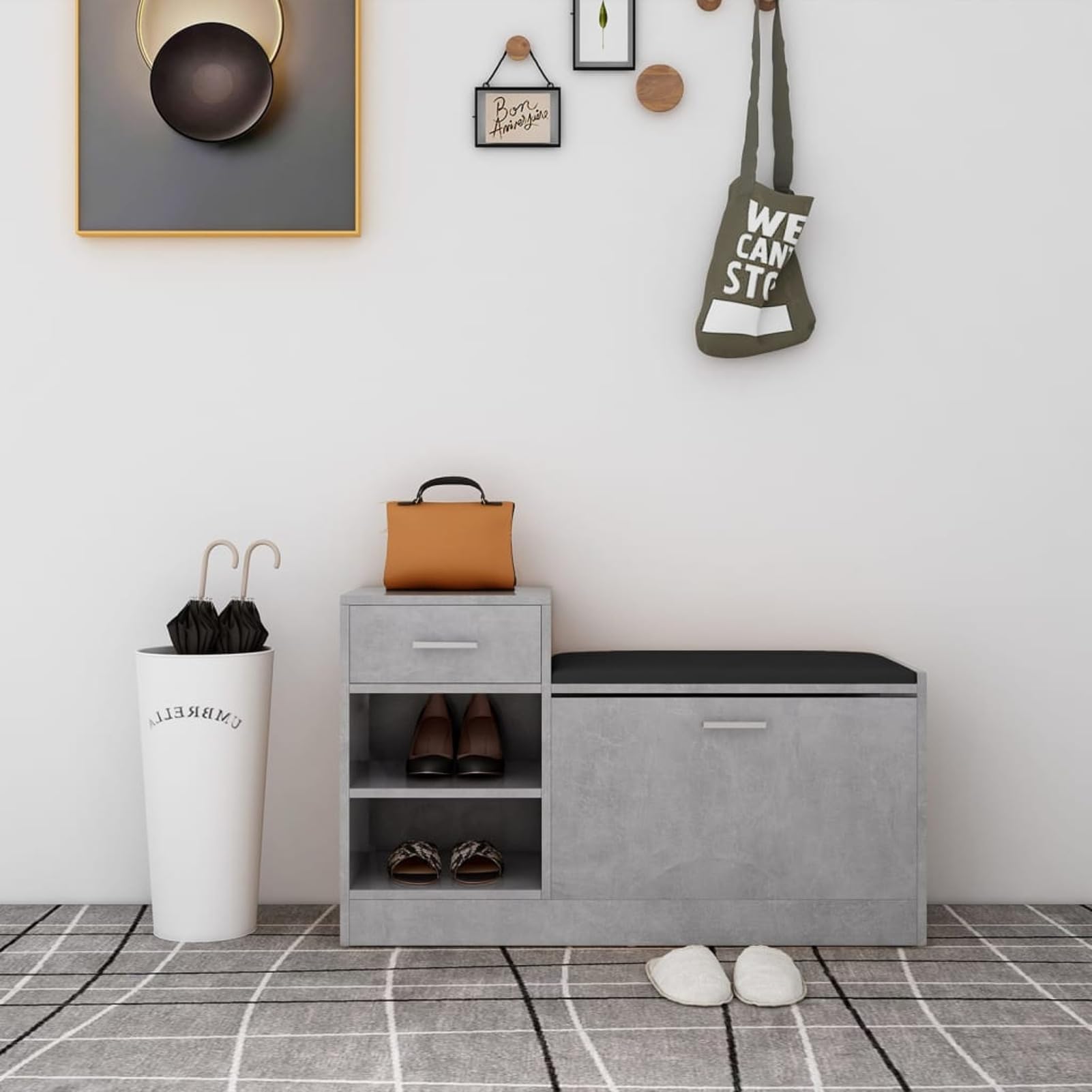Panca Portascarpe Ingresso Grigio Cemento 94,5x31x57 cm in Truciolato, Scarpiere e Organizer per Scarpe - 326745