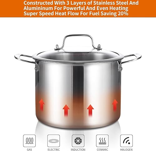 Miniatura 9 de DELARLO Olla de cocina de acero inoxidable con forma de manzana de tres capas, 5 cuartos de galón, 188 de grado alimenticio, olla de sopa apta para