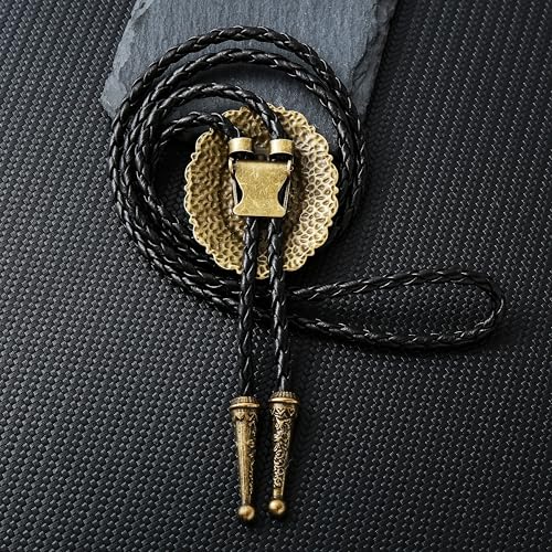 Image of GelConnie Bolo Tie for Men Women Western Cowboy Turquoise Leather Necktie | Natural Stone Bolo Tie Necklace for Women Rodeo Cowboy Leather Necktie Native American Western Cowgirl Ties Adjustable Cord