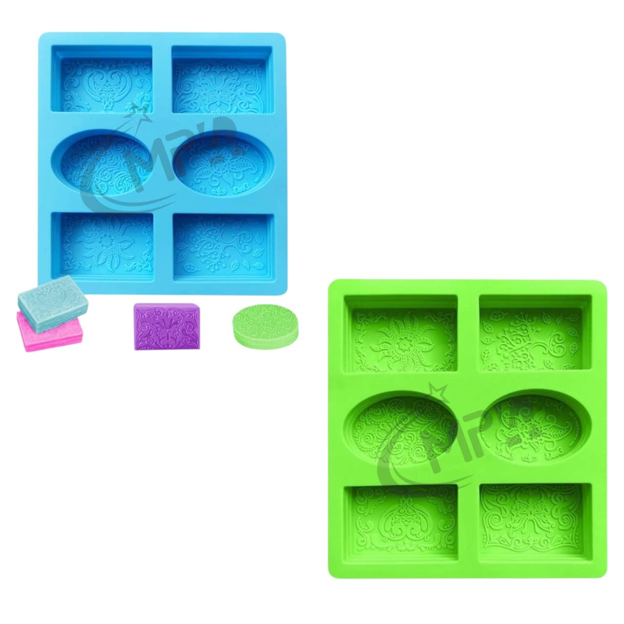 MPR4 Silicone Soap Mold | Multicolor 6 Cavity Rectangle,Oval Shape Soap Moulds for Soap Making | Soap Making Kit | Soap Base Mould for Soap Bar, Resin, Chocolate, Cheesecakes (Multicolor - PK2) (Blue and Green, Pack of 2)-image-18