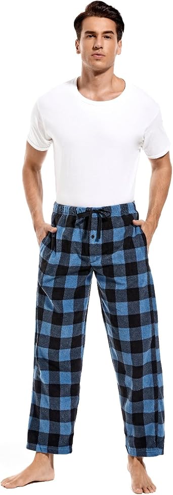 DG Hill 1Pack or 3Pack Mens PJ Pajama Pants Bottoms Fleece Lounge Pants Sleepwear Plaid PJs with Pockets Microfleece