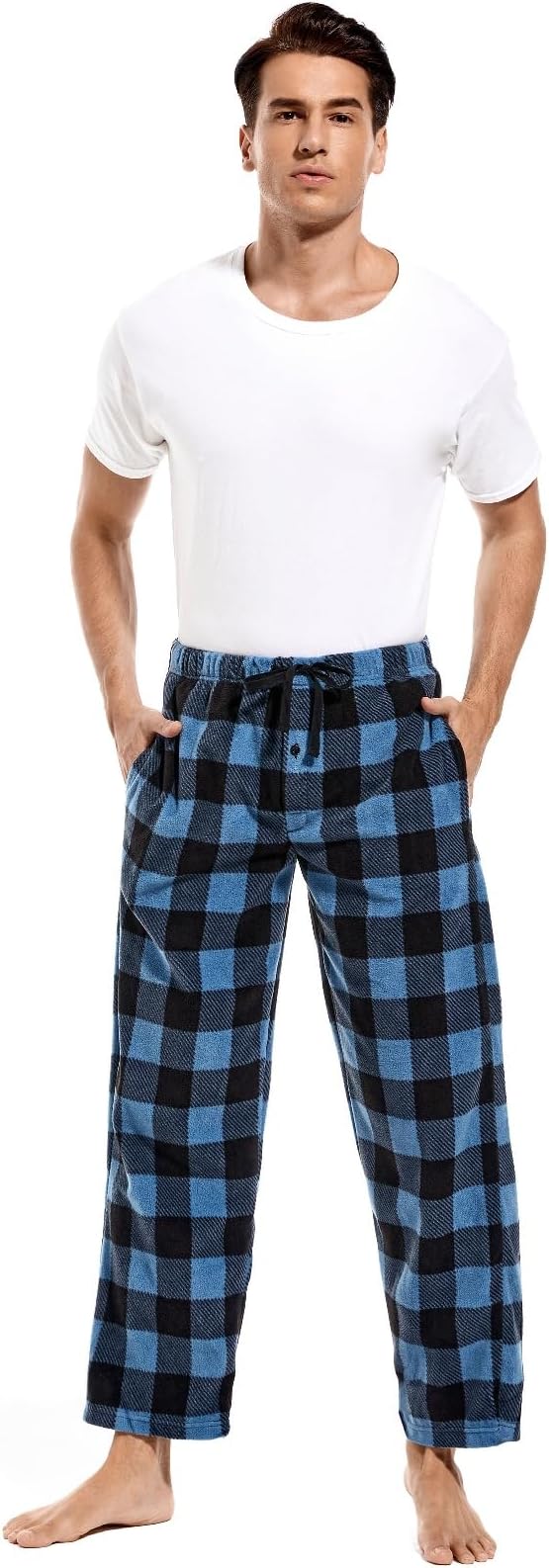 DG Hill 1Pack or 3Pack Mens PJ Pajama Pants Bottoms Fleece Lounge Pants Sleepwear Plaid PJs with Pockets Microfleece