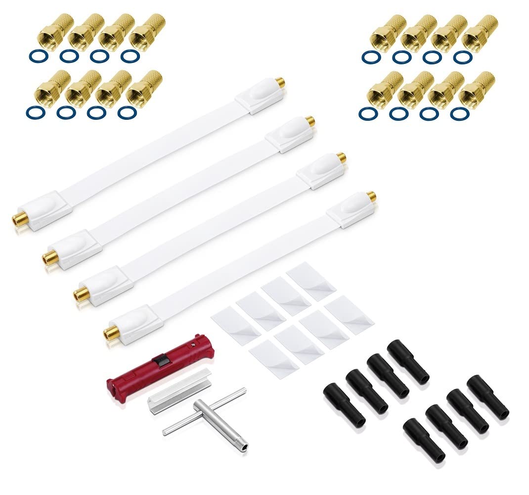 SELFSAT H22D4+ Set - Quad Flachantenne Full HD 4K UHD für Vier Teilnehmer inkl. Fensterhalterung + SAT-Finder + Fensterdurchführung + F-Stecker + Wetterschutztüllen
