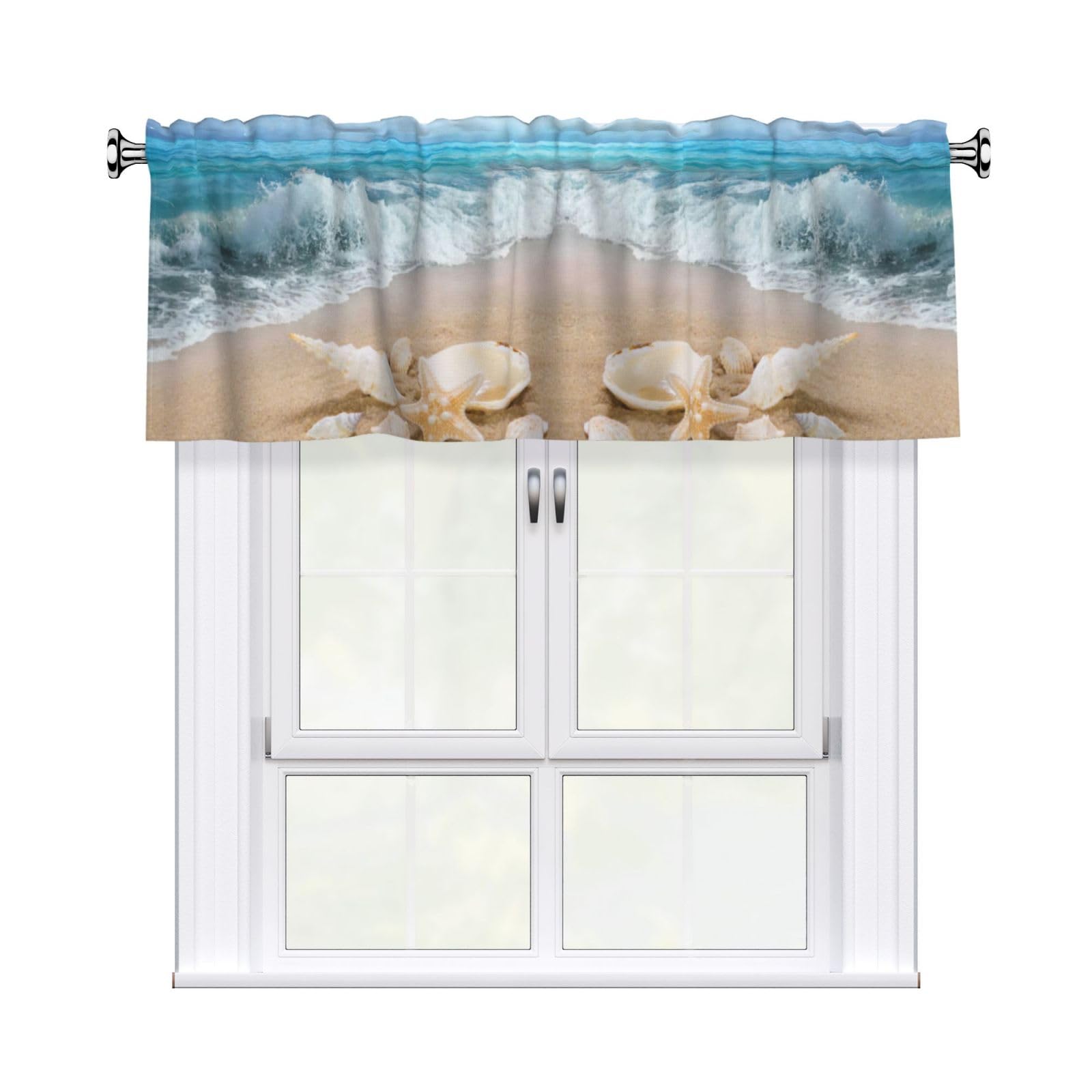 HJFCZH Beach Seashell Starfish Prints Durable Window Layer – 54x18 Inch 100% Polyester Peach Skin Valance for Long-Lasting Style