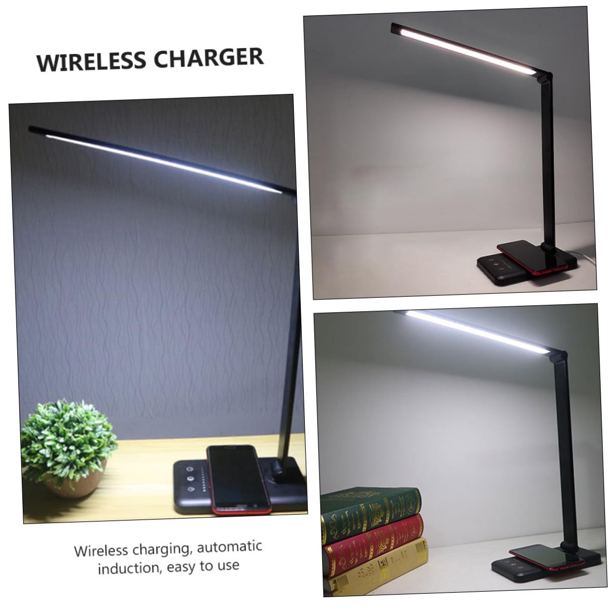 LED Schreibtischlampe Stufiger Touch dimmung Faltbar Kabellose Ladefunktion Aluminium und Kunststoff Augenschonend Geeignet für Arbeitszimmer und Schlafzimmer