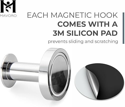 Miniatura 3 de Mavoro Ganchos magnéticos fuertes para colgar abrigos y bolsas. Juego de 2 ganchos magnéticos cromados para imanes resistentes, 52 imanes de tierras