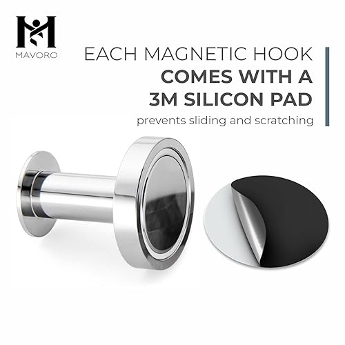Miniatura 3 de Mavoro Ganchos magnéticos fuertes para colgar abrigos y bolsas. Juego de 2 ganchos magnéticos cromados para imanes resistentes, 52 imanes de tierras