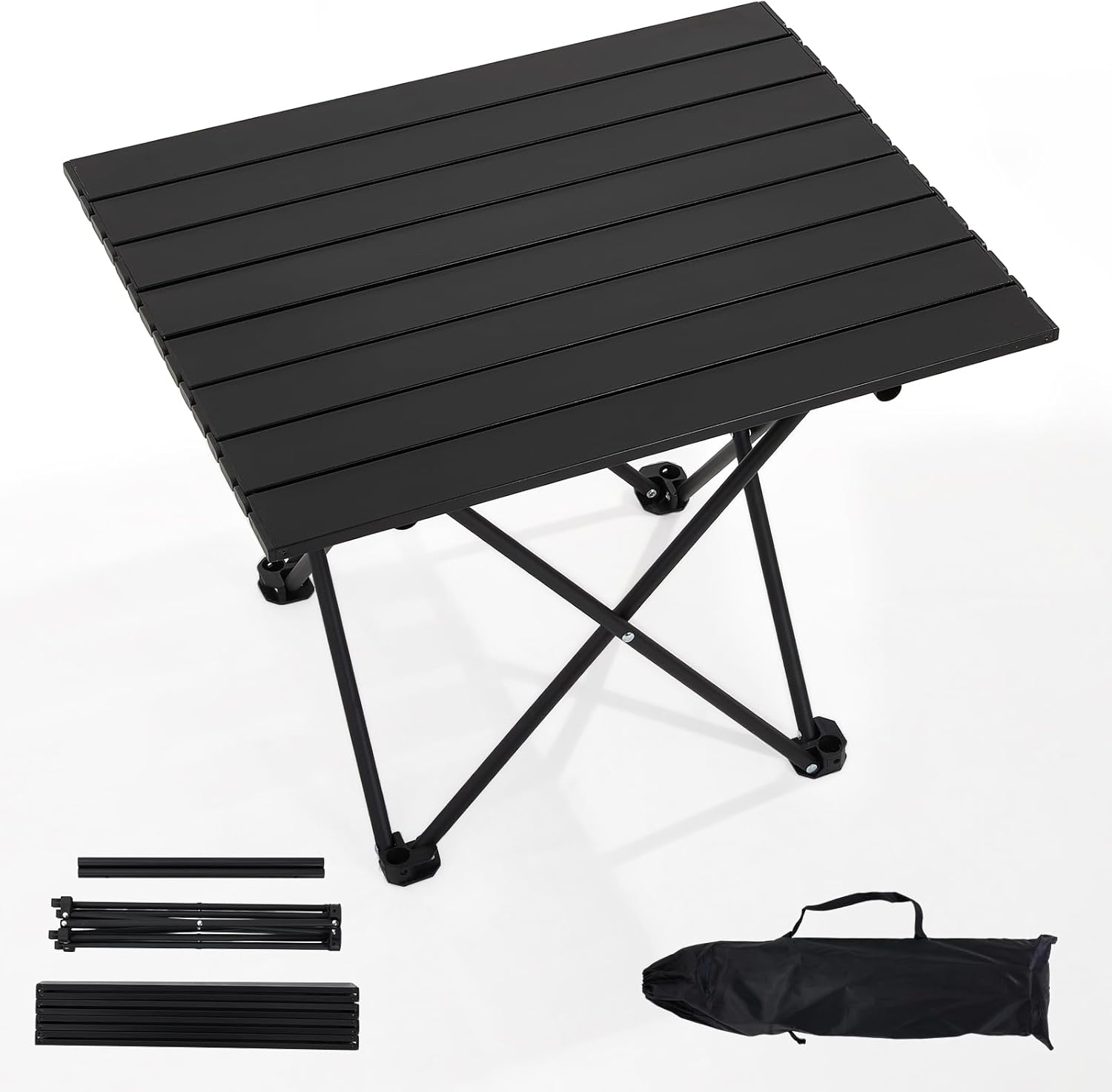 Folding Camping Table, Portable Lightweight Aluminum Alloy Outdoor Table for Camping, Picnic, Beach, Hiking, Fishing,67x46x46cm(Black-1(56x46x40cm))
