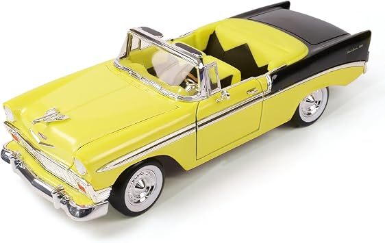 سيارة شيفروليه بيل إير موديل 1956 المصنوعة من سبائك معدنية - نسخة طبق الأصل من طراز Lowrider الكلاسيكي بمقياس 118 مع شاشة تعليق هيدروليكية وعجلات مخصصة - إصدار جامعي للعرض والهدايا باللون الأصفر