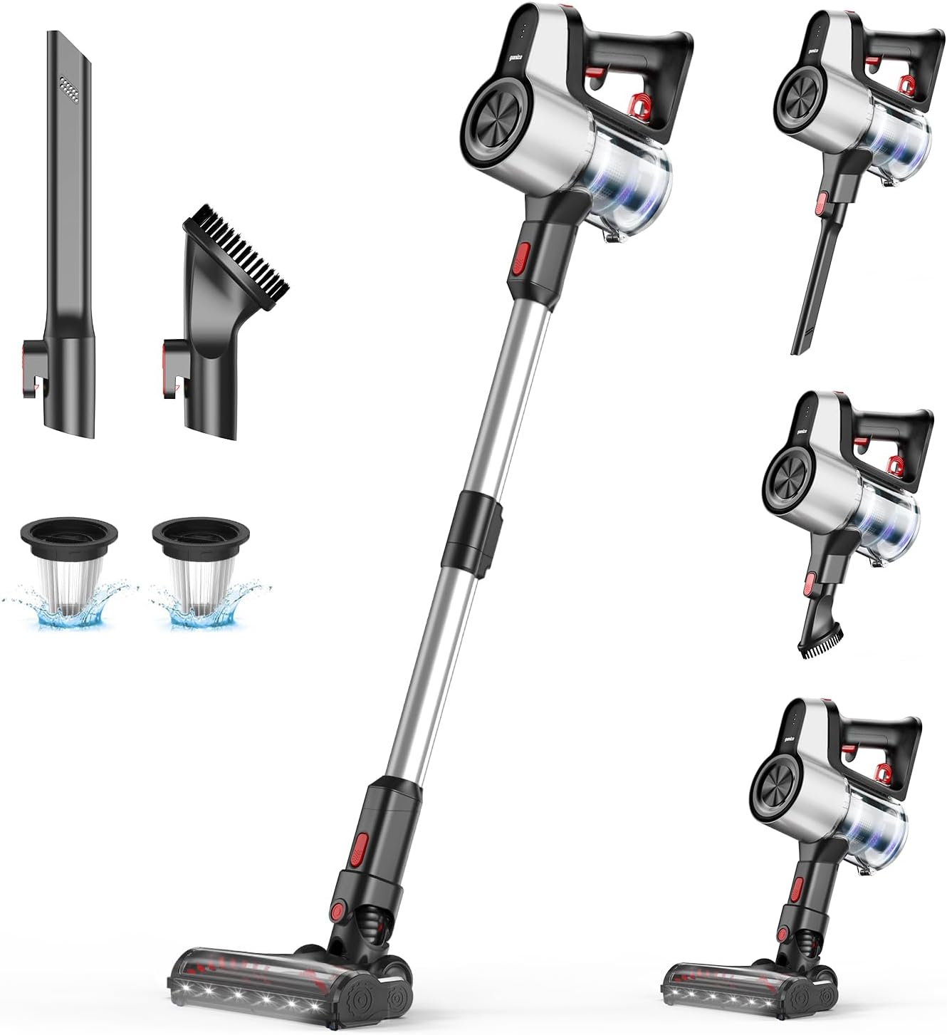 Ganiza Cordless Vacuum Cleaner, 6in1 Cordless Vacuums UltraQuiet, Rechargeable, Lightweight