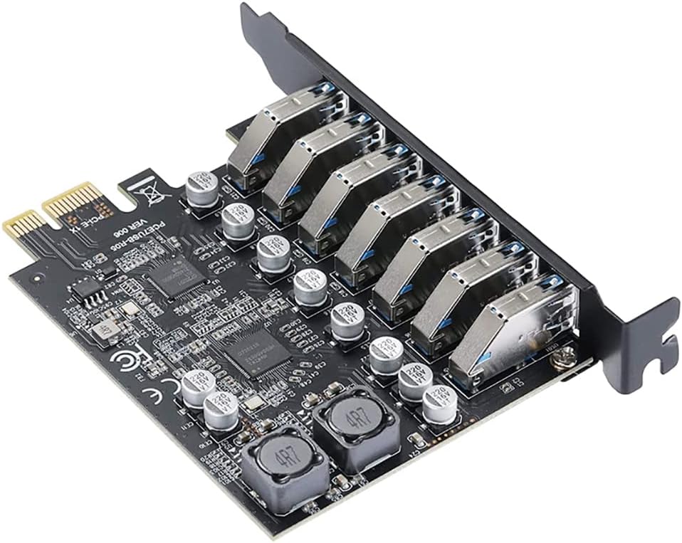 JMT USB 3.2 PCI Express Card PCIe to 7 Ports Gen1 19Pin Expansion Adapter PCI-e x1 5Gbps for Desktop