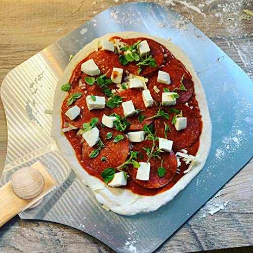 Vodche Aluminum Pizza Peel 12 x 14 Inch Pizza Spatula with Foldable Wood Handle, Easy Storage Pizza Paddle Pizza Turning Tool for Homemade Pizza and Baking Bread - Thumbnail 6