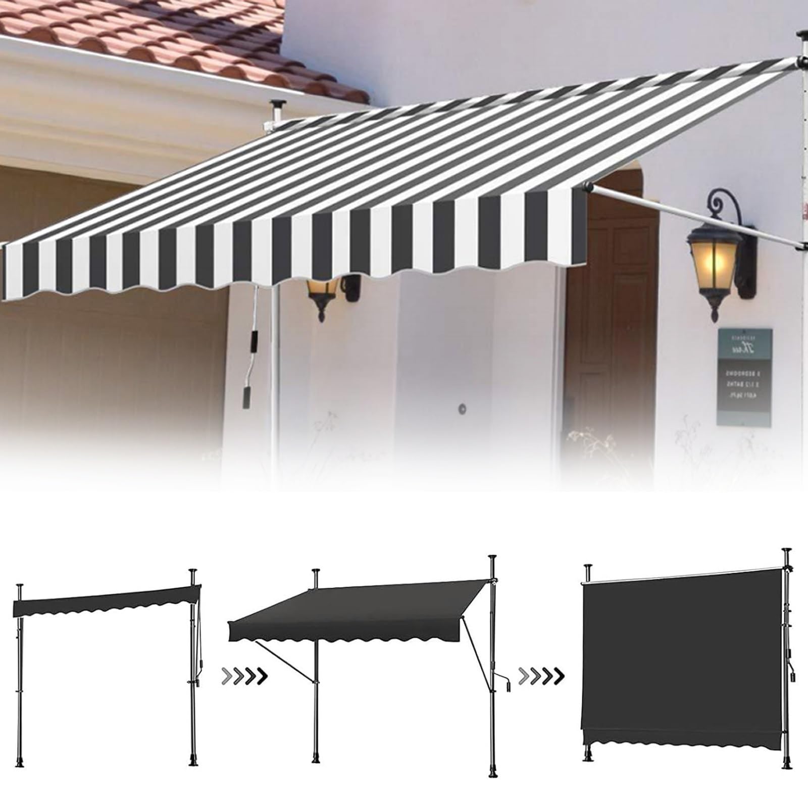 RetractablPatio ning Zamiennik bez tkaniny zacisk markery wodoodporny powlekany poliester szare paski 157 cali x 63 cali 400 x 160 cm łatwa instalacja