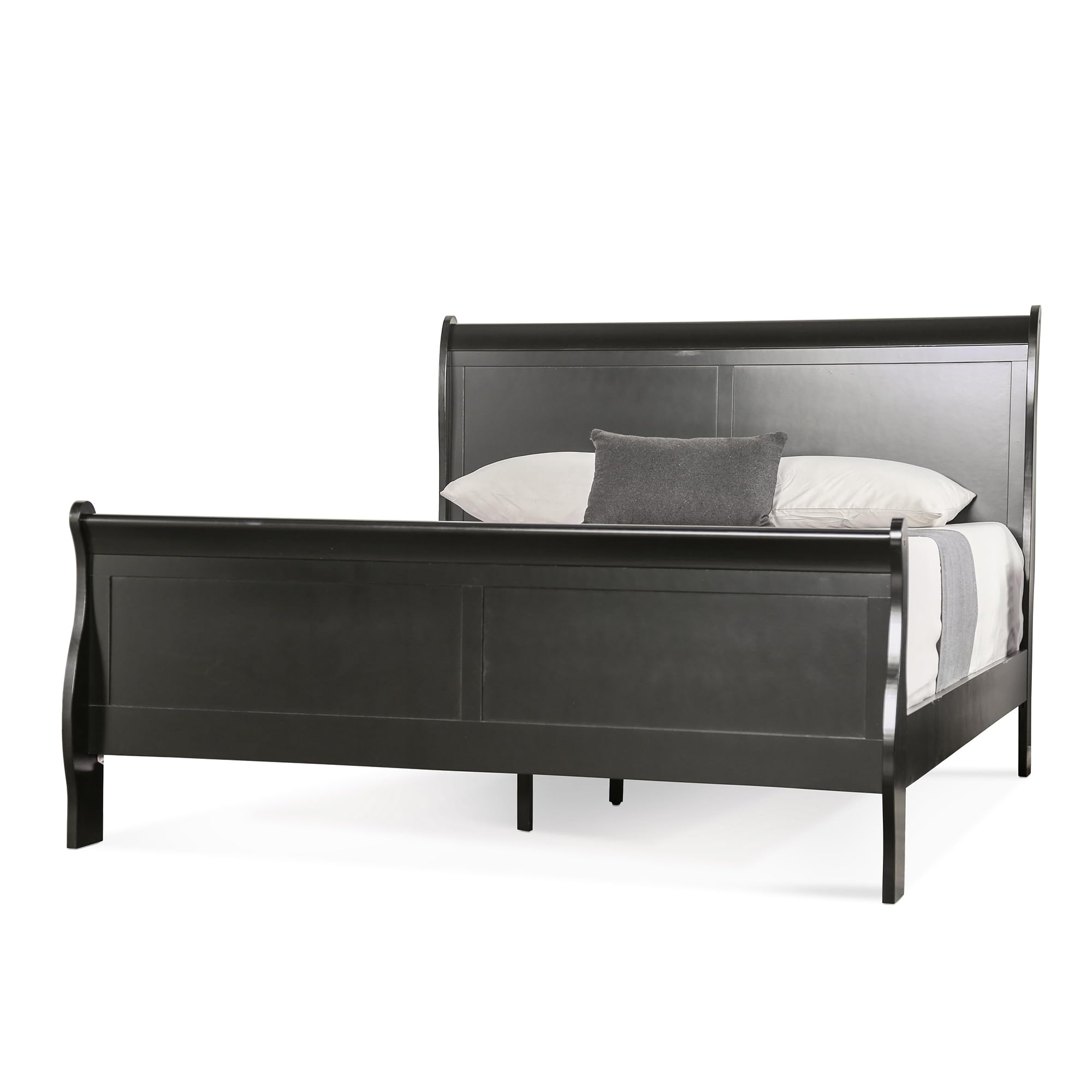 Furniture of America Louis Philippe Traditional Wood Bed Frame with Headboard and Footboard, Elegant Sleigh Design Bedframe for Bedroom, Guest Room,