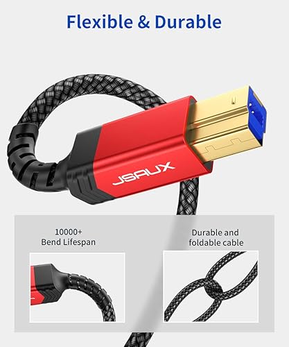 Miniatura 4 de JSAUX Cable USB 3.0 B macho a USB-C, cable USB 3 tipo B de 6.6 pies de nailon compatible con estación de acoplamiento, discos duros externos,