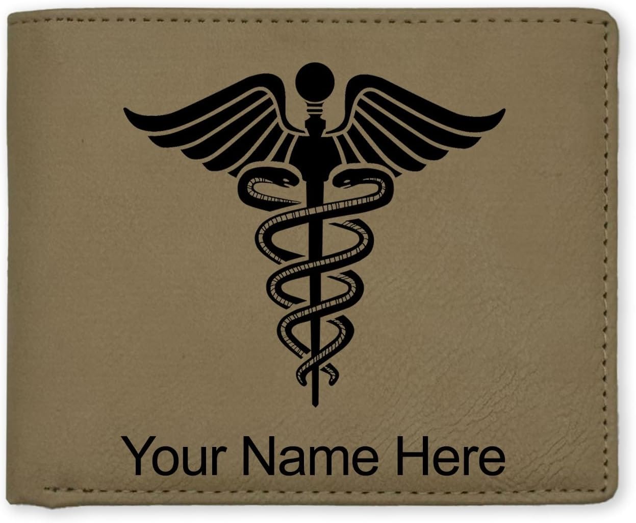 LaserGram Faux Leather Bi-Fold Wallet, Caduceus Medical Symbol, Personalized Engraving Included (Carbon Fiber Red)