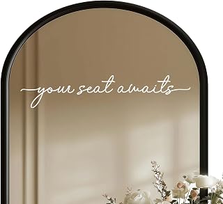 Your Seat Awaits Vinyl Decal, Wedding Seating Sticker, Mirror Decal for Seating, Please Find Your Seat Signs, Wedding Decor Sign (White, Width 17")