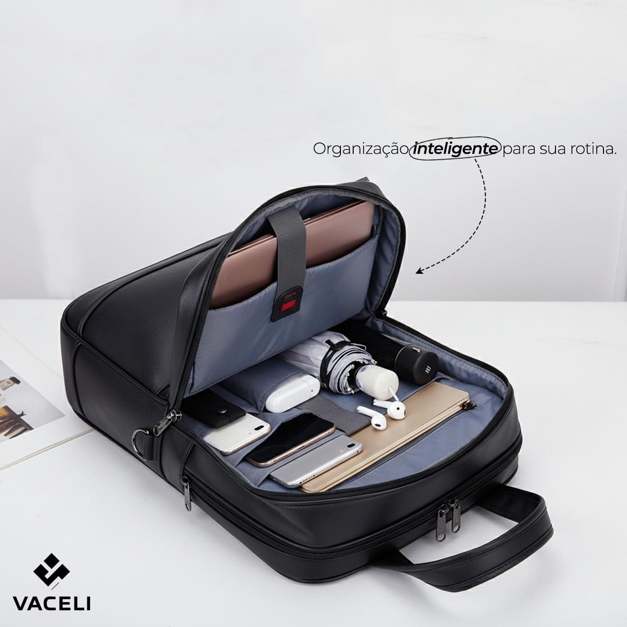 Mochila Couro Reforçada Executiva Grande Mochila para Notebook Trabalho Viagem Escola com Cabo de Aço Impermeável