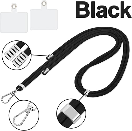 Miniatura 3 de Cordón cruzado para teléfono celular, cordones universales para teléfono con 2 parches transparentes compatibles con la mayoría de teléfonos (negro)