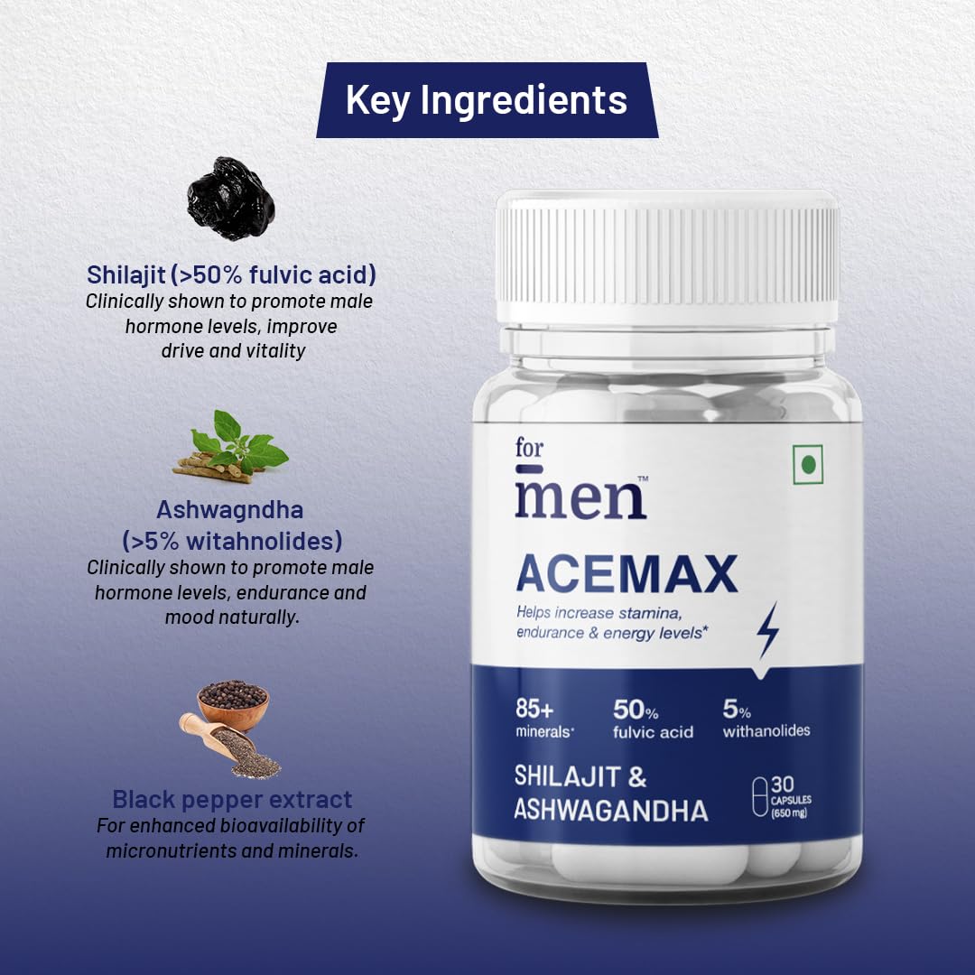 ForMen Acemax Capsules for Men | Shilajit Ashwagandha | Ayurvedic Supplements - 30 Capsules ForMen Acemax Capsules for Men | Shilajit Ashwagandha | Ayurvedic Supplements - 30 Capsules