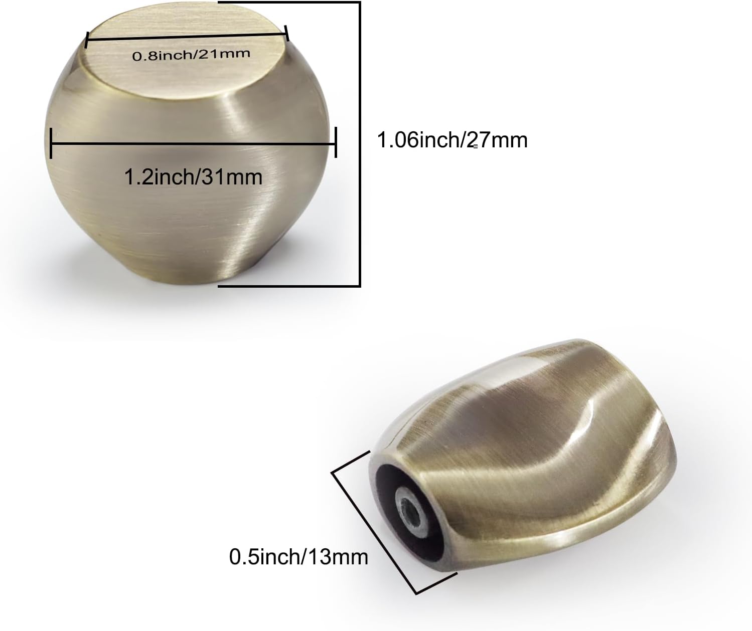 10 Pack 1.2 Inch(31mm) Brushed Antique Brass Cabinet Knobs, Kitchen Cabinet Hardware for Cupboard Drawer Pulls Knobs