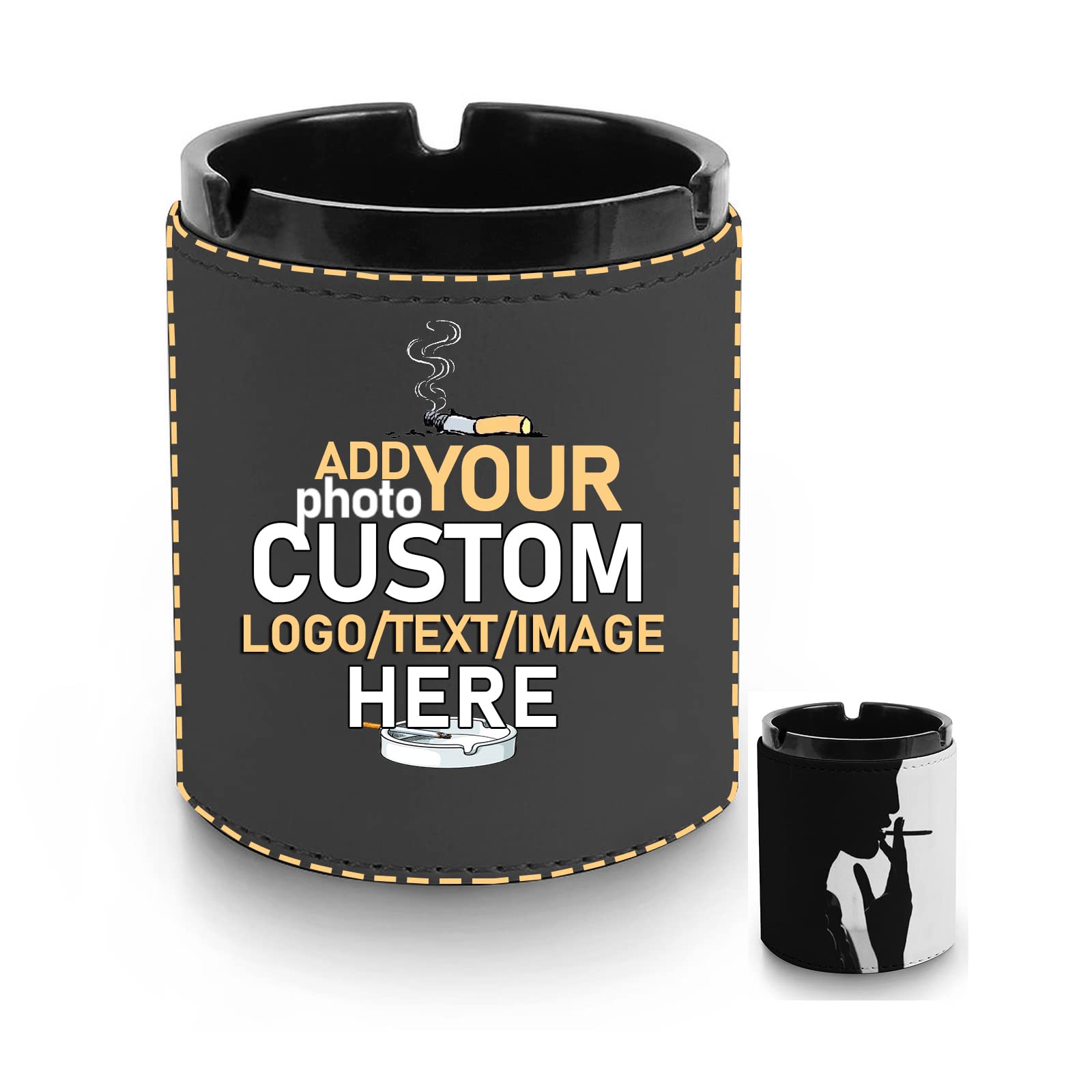 Custom Ashtray Personalized Smokeless Ashtray Add Your Photo Logo Text Leather Cigarette Ashtray for Home Office Car Wedding Anniversary Birthday Fathers Day Bachelor Party Gift (Leather Ashtray)