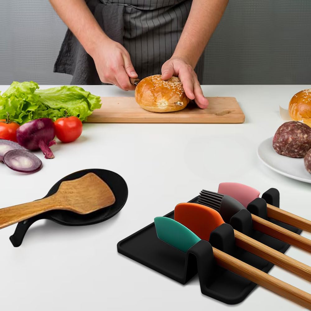 4 pezzi Supporto per Utensili in silicone con Gocciolatoio Porta cucchiaio Poggiamestolo Cucina silicone Supporto per cucchiaios da Cucina Poggia Cucchiaio per Cucchiai e Pale