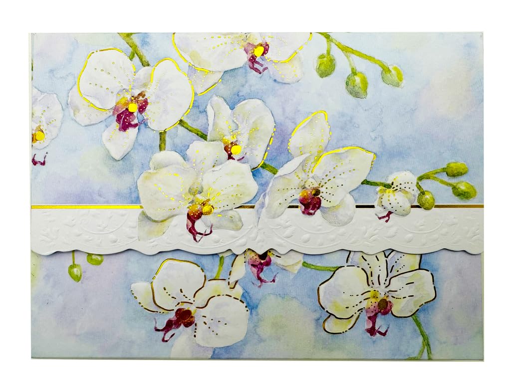 Poster Foundry Set of 3 - White Orchid Boxed Note Cards by Carol Wilson. 10 embossed 4x5 Die-Cut Notecards and Matching Envelopes in Decorative Gift Box with Magnetic Flap. NCP2213