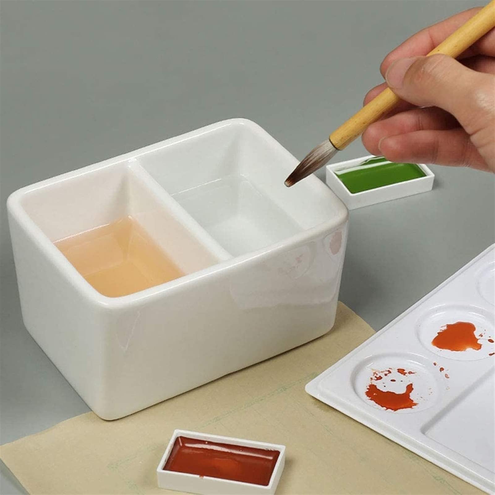 paleta akwarelowapalette Biała paleta farb Miska do mycia pędzli, paleta farb, głębokie naczynie (rozmiar: 16x11x8cm)
