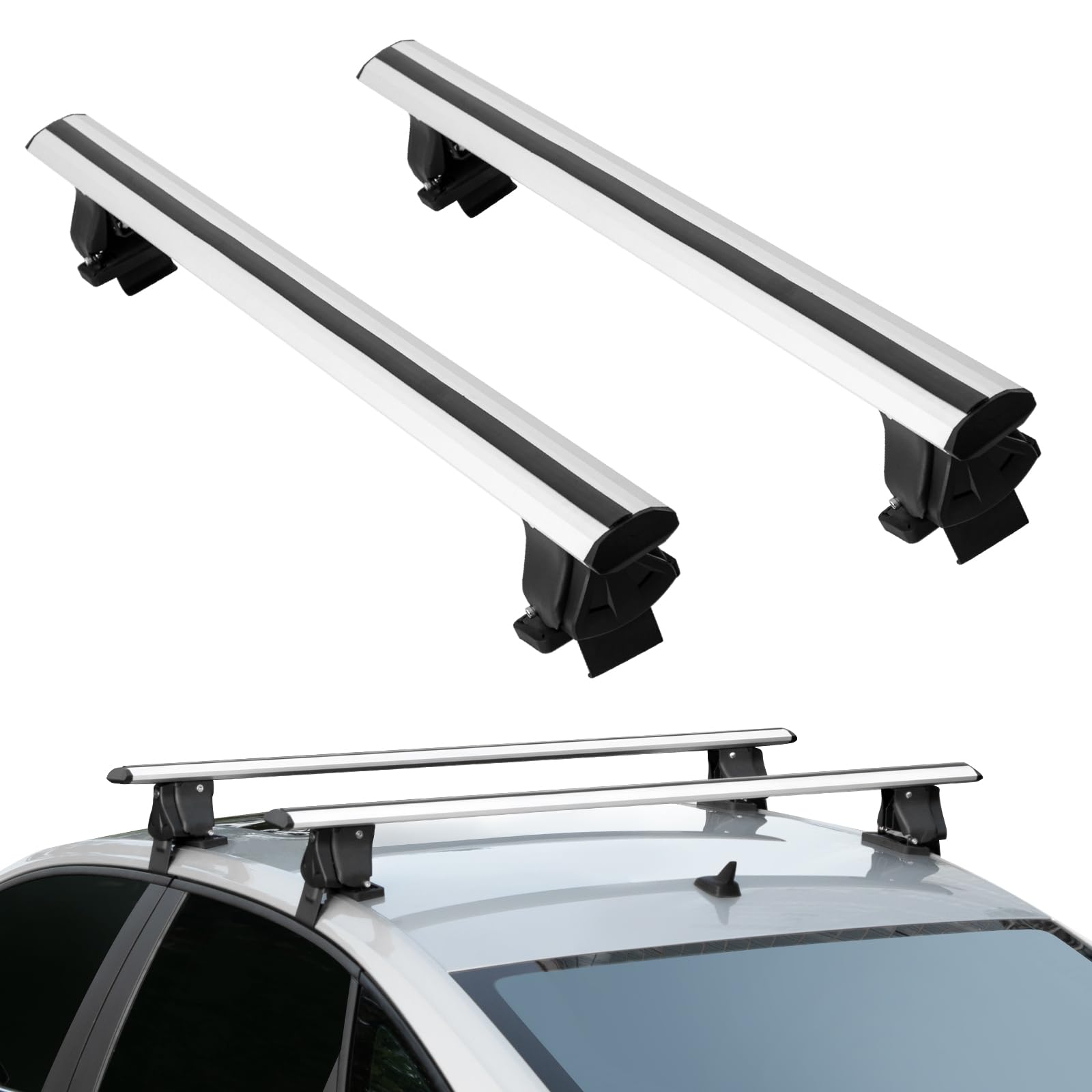 CARVERTON 55? Universal Roof Rack Cross Bars Thick Aluminum Crossbars Roof Rack Adjustable Lockable Luggage Rack Bars Fits Most Vehicles Without Side Rails,330 lbs Load Capacity? Silver