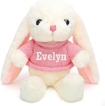OELTTG Personalized Bunny Plush with Name, Baby Easter Basket Stuffers, Custom Easter Bunny Plush, Personalized Gifts for Kids, Stuffed Animal for Birthday, Christmas, 12 Inch, 9 Colors