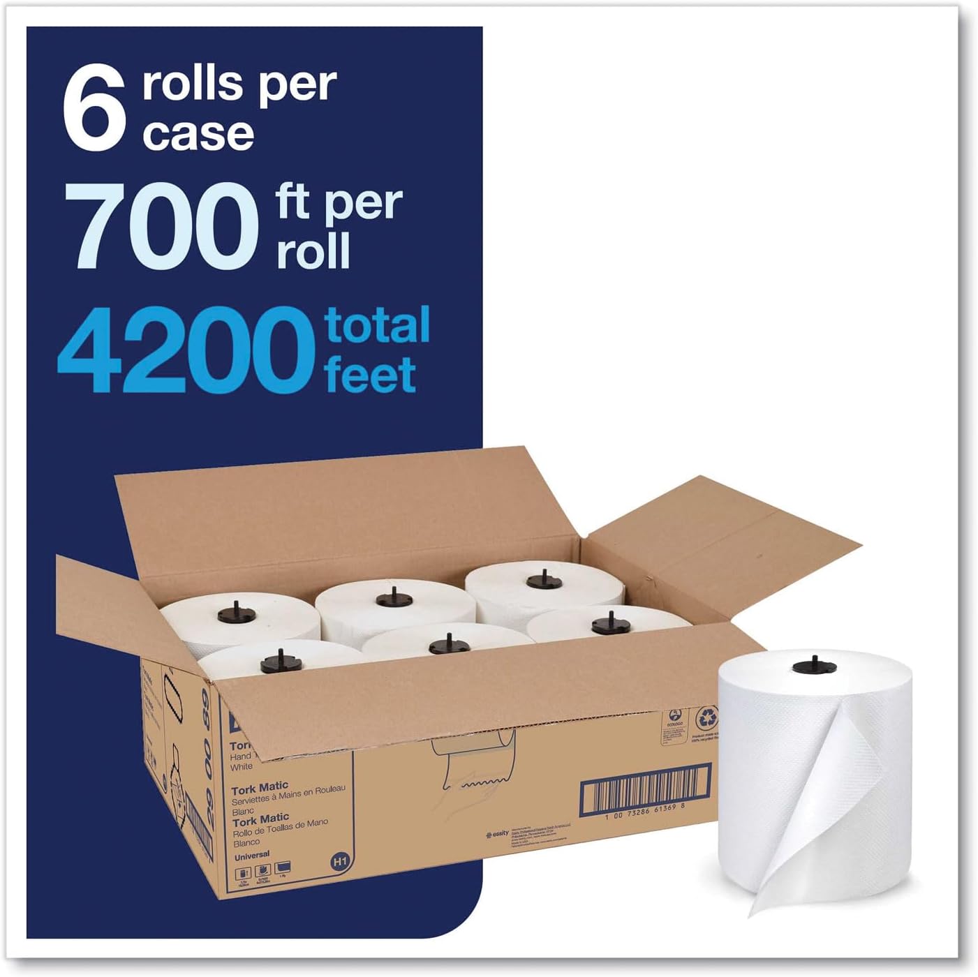 Tork 290089 Advanced Single-Ply Hand Roll Towel, White