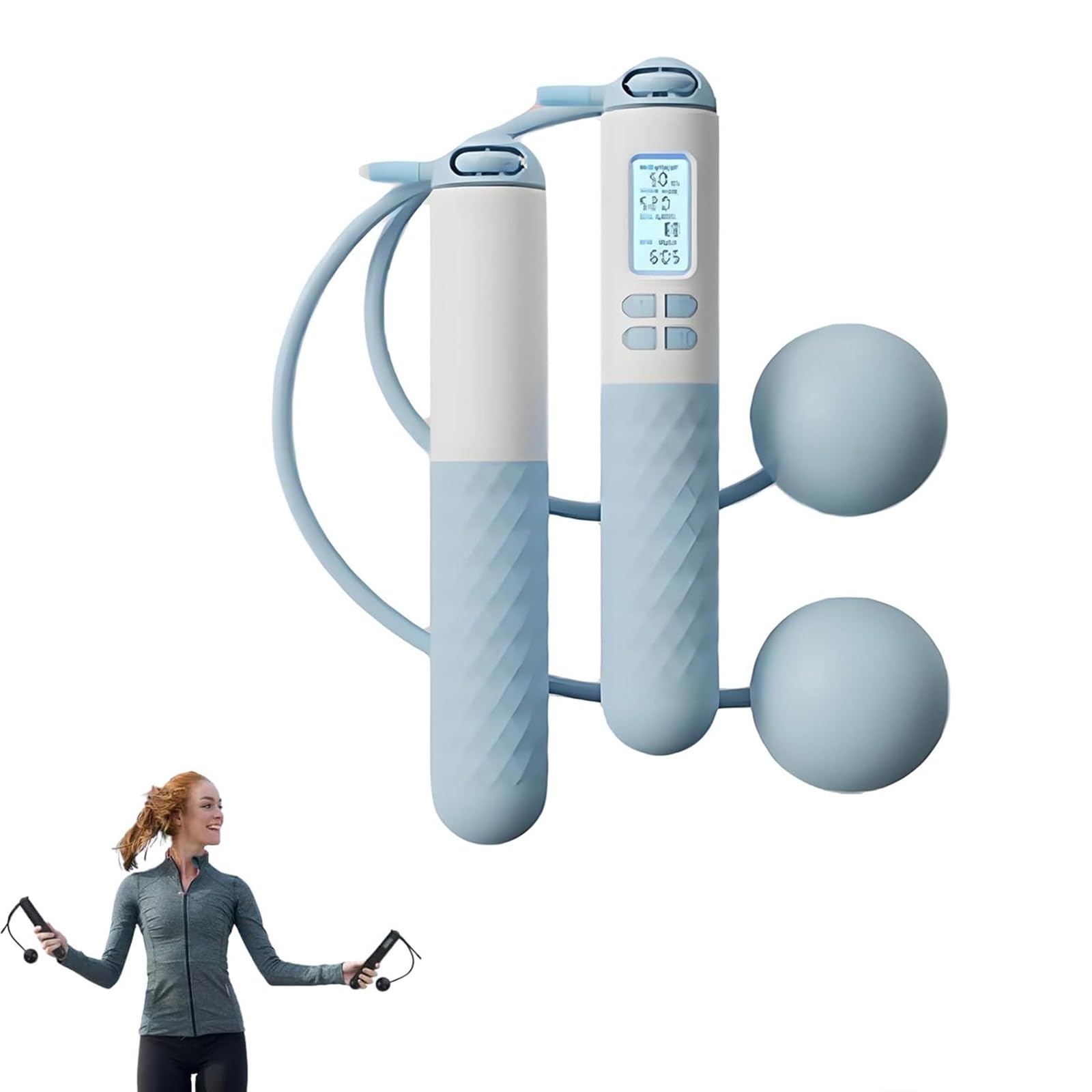 Kouamor Cordless Skipping Rope, Digital Wireless Skipping Rope with LED Display, Non-Slip Silicone Handle, Jump Rope for Fitness Exercise Home Gym Women Men Adult (Blue)