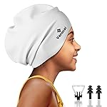Kids Extra Large Swim Cap for Long Hair, Waterproof Silicone Swimming Caps for Boys Girls Children Youth Teen, Large Swim Hat for Long Thick Curly Hair & Dreadlocks Braids Weaves Afro Hair(Gray)