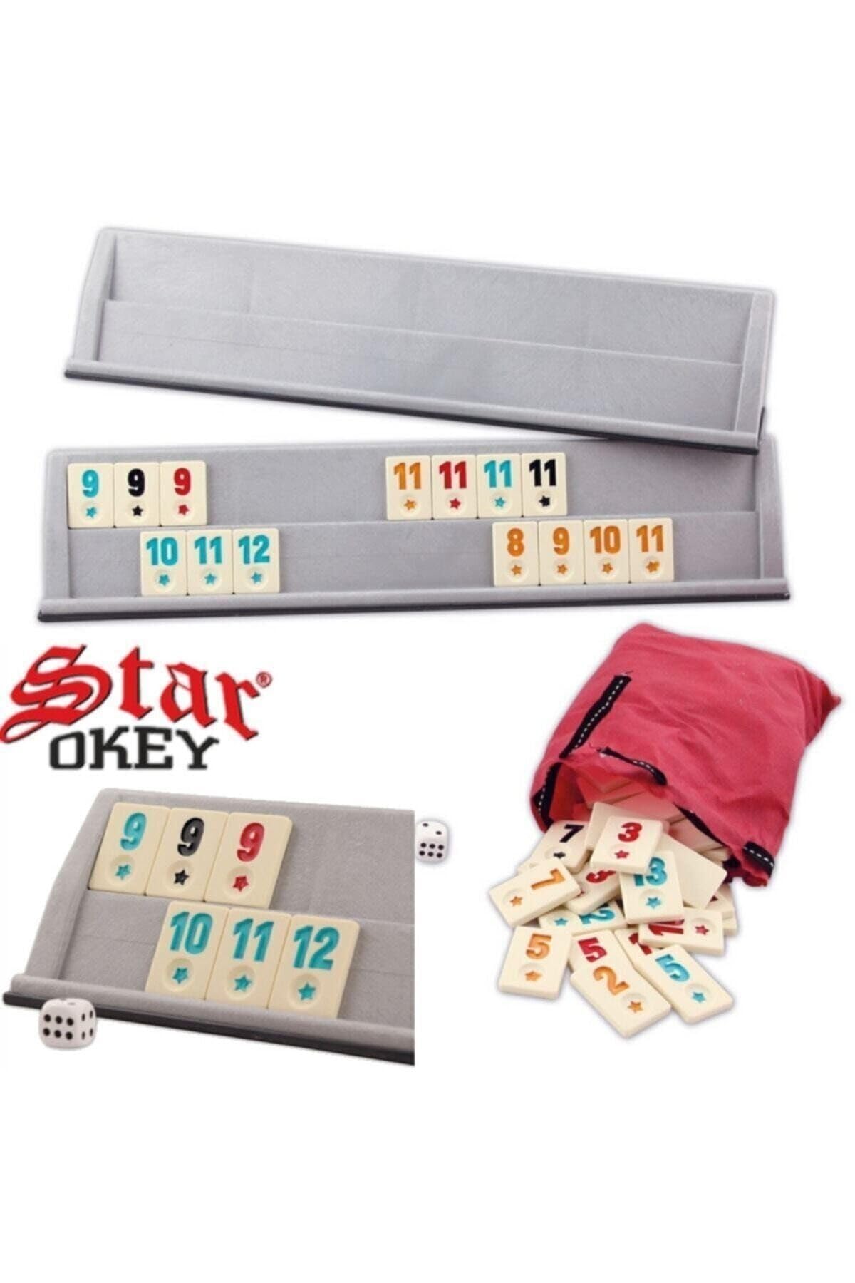 Star Okey Flash Okey Plastik Takımı, 43 cm İstaka, Taş Koyma Torbası, Ev ve Piknik Oyunu