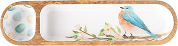 Boston International Divided Tray with 2 Sections Mango Wood Serving Dish, 16" x 4", Eastern Bluebird