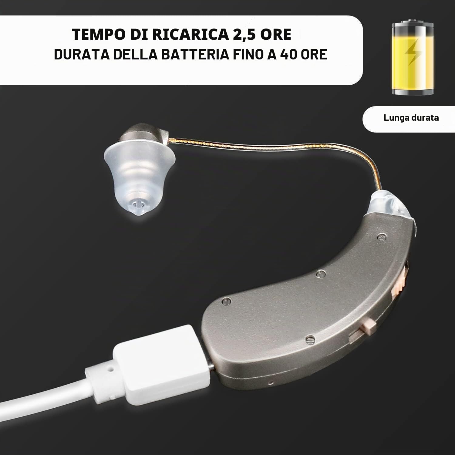 Amplificatore audio ricaricabile, amplificatore uditivo BTE, 2 unità, sinistro e destro, retroauricolare, uso semplice, discreto, manuale spagnolo, cancellazione del rumore, batteria a lunga durata