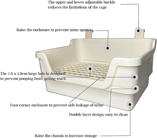 Miniatura 4 de kathson Caja de arena extra grande para conejo, entrenador de conejo, inodoro de animales pequeños, caja de arena para conejillos de indias adultos,