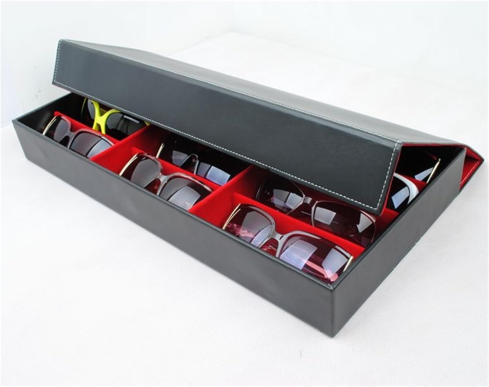 Stojak na okulary przeciwsłoneczne, aksamitne okulary przeciwsłoneczne, organizery do przechowywania biżuterii z magnetyczną osłoną, wystrój domu (czerwony, 48 x 24 x 6 cm)
