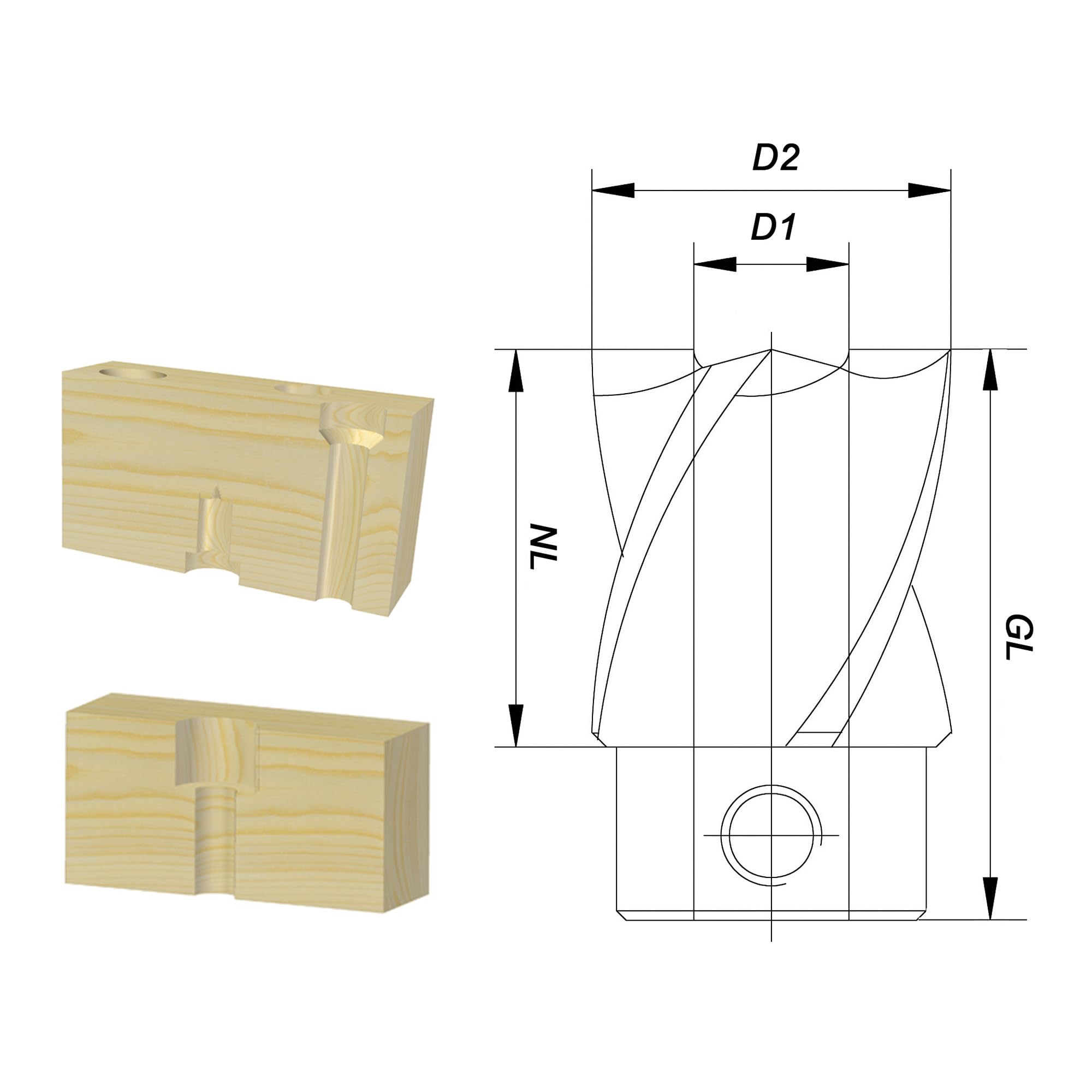 ENT 42330 Aufsteckversenker für Schlangenbohrer HS, Durchmesser (D1) 12 mm, D2 30 mm, NL 18 mm, GL 28 mm