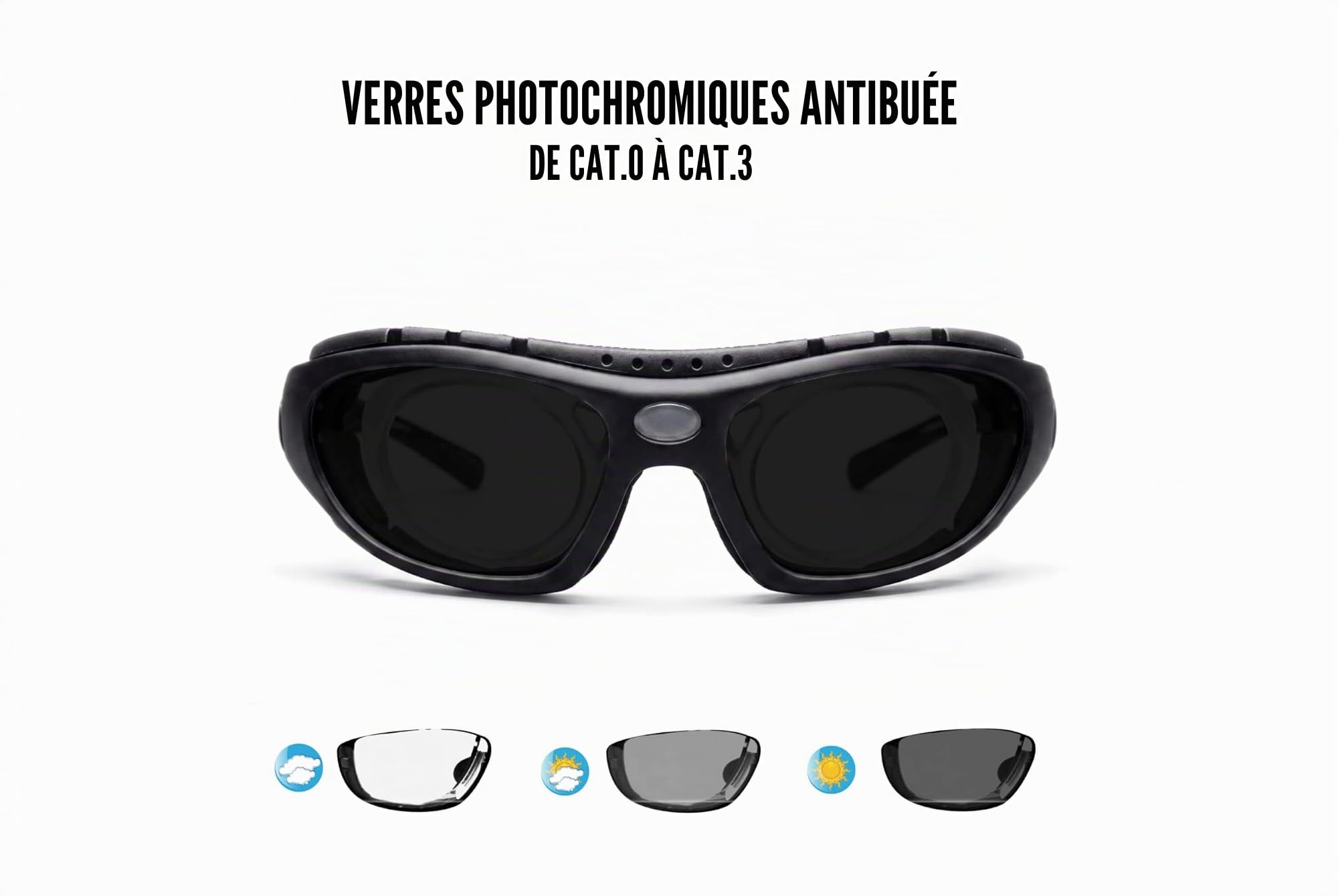 Bertoni Lunettes de Moto Photochromiques avec Clip Amovible pour Verres Optiques - Plaquette de Nez Réglable - Lunettes Moto 366