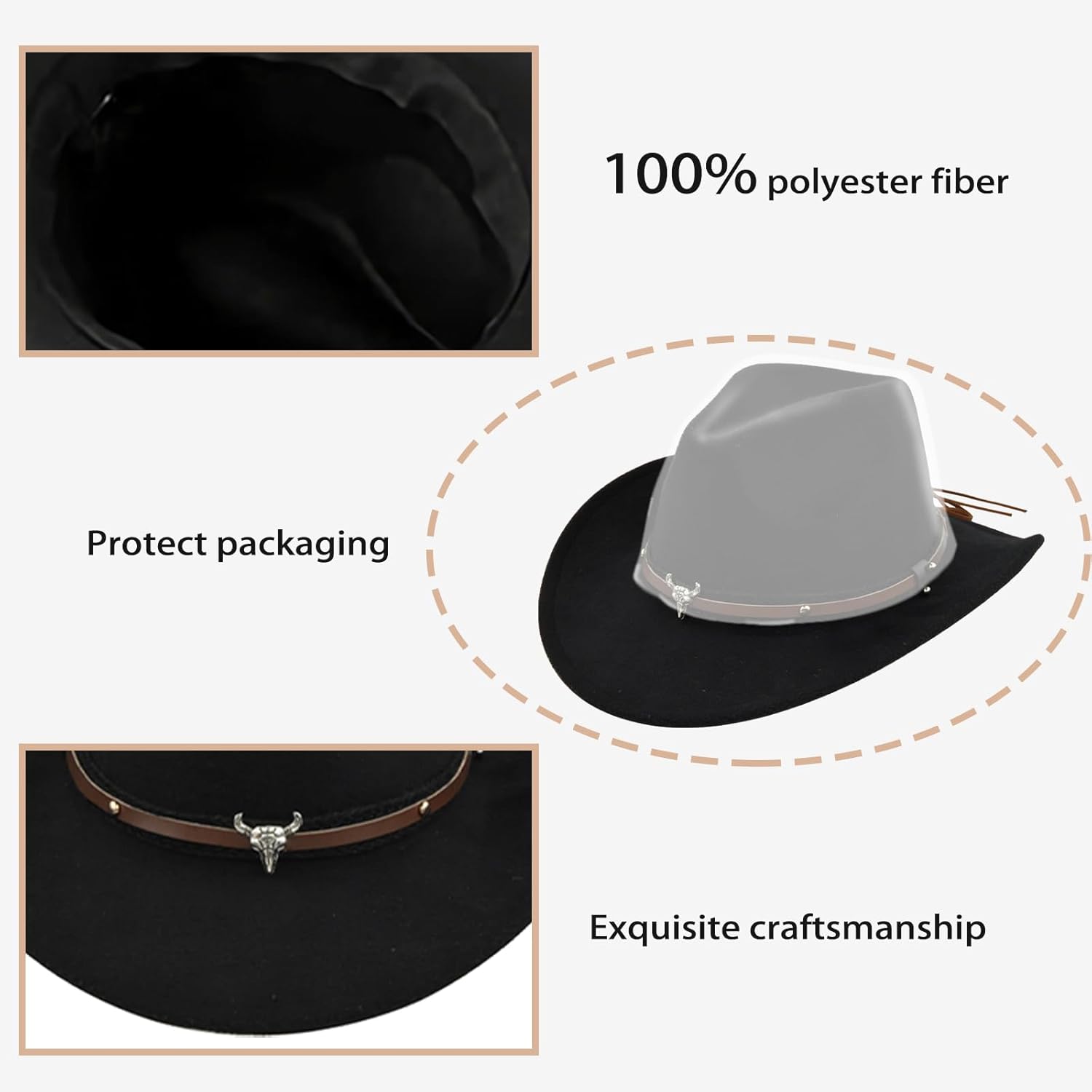 Western Cowboy Hat Felt Roll Up Cowgirl Hats Shapeable Outdoor Wide Brim Buckle Belt Hat for Men Women - Image 4