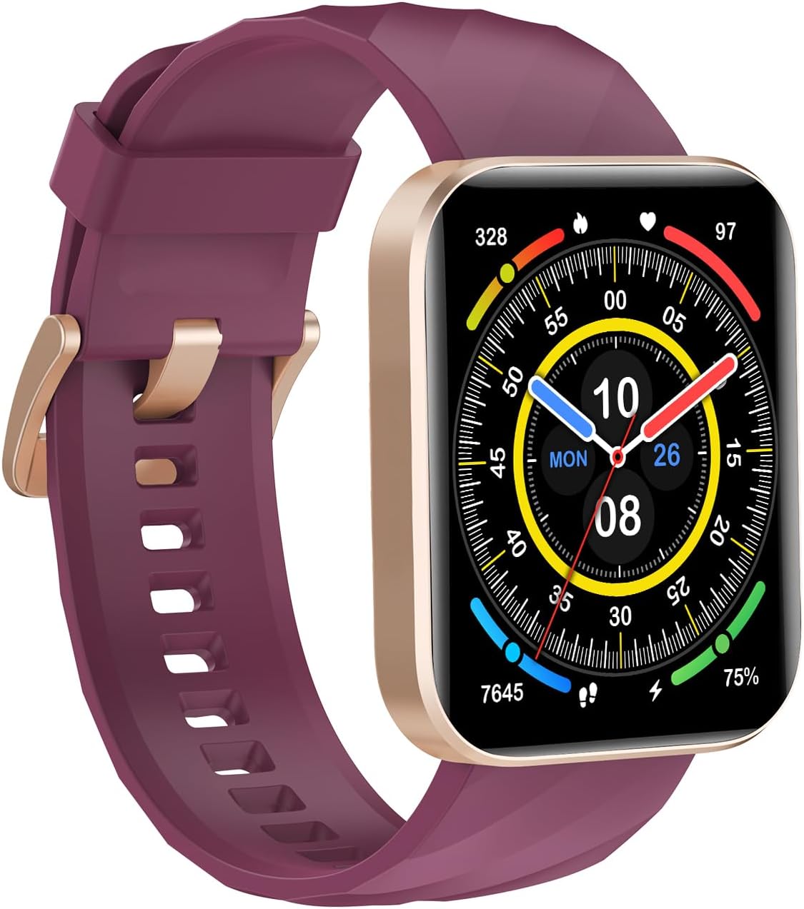 Smart Fitness Tracker Watch with Bluetooth Call, Purple Band, Gold Case, 100+ Sports Modes, IP68 Waterproof, Sleep and Step Counter