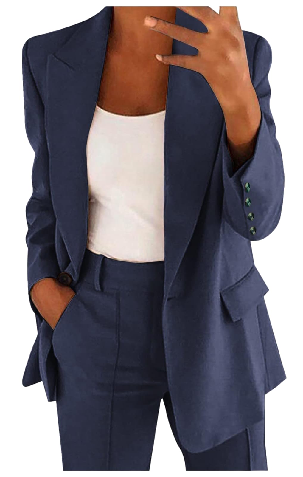 Traje de pantalón para mujer, 2 piezas, elegante, traje de negocios, juego de 2 piezas, corte ajustado, pantalón blazer de un solo color, solapa, informal, ropa de calle